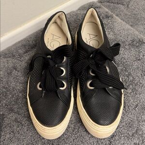 AGL Attilio perforated platform Black Sneakers with Cream Soles39.5 /9.5
